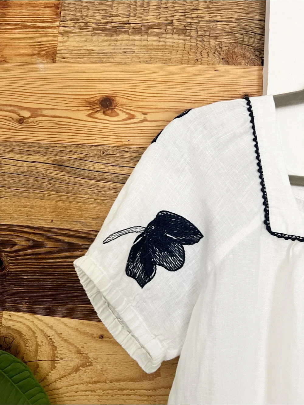 J.Crew White Linen Square Neck Embroidered Puff Sleeve Top Medium
